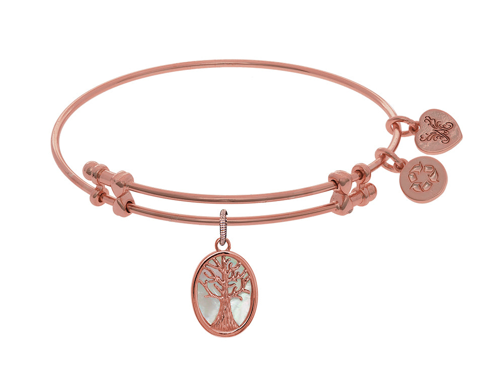 Brass With Pink Tree Of Life On Mop - Oval Charm On Pink Angelica Collection Bangle