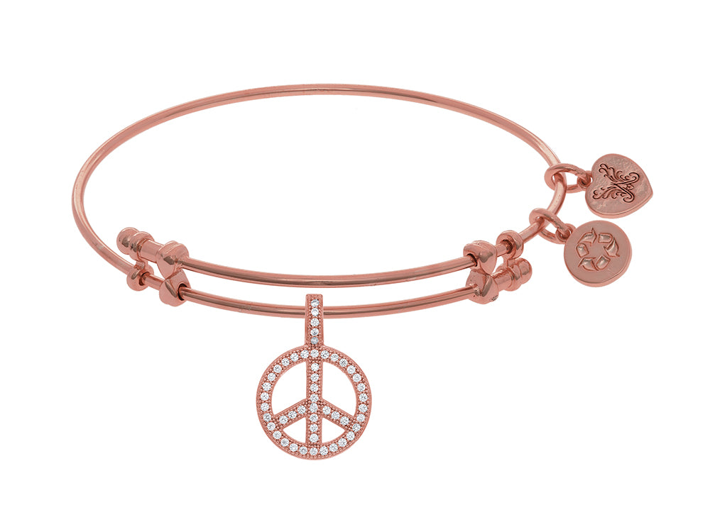 Brass With Pink Peace Charm With CZ On Pink Angelica Collection Bangle