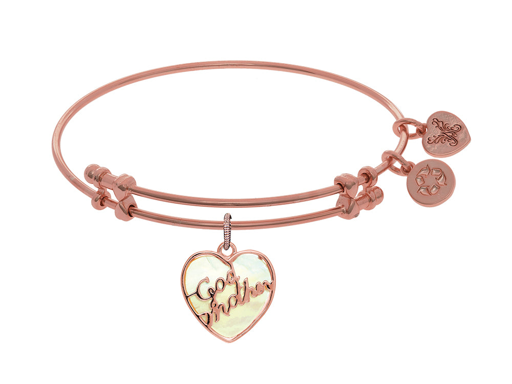 Brass With Godmother Heart Shaped Charm With Created Mop On Pink Angelica Collection Bangle