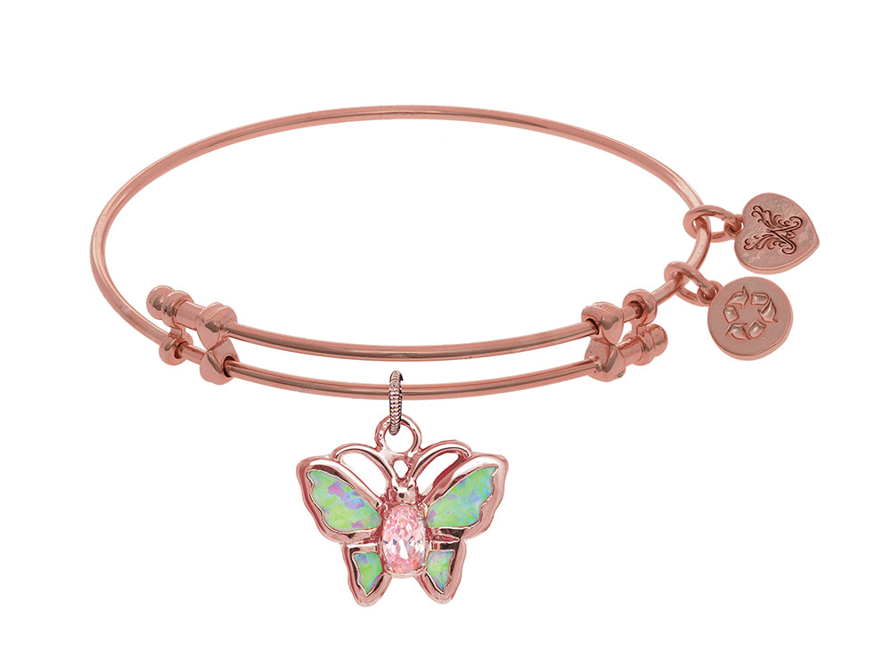 Brass With Pink Finish Charm On Pink Angelica Collection Bangle
