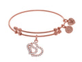Angelica Collection Brass With Pink Double Heart Charm With White CZ On Pink Bangle