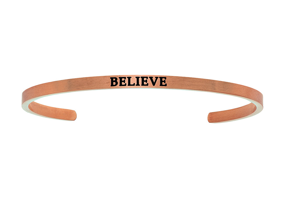 Intuitions Stainless Steel Pink Finish believe Cuff Bangle