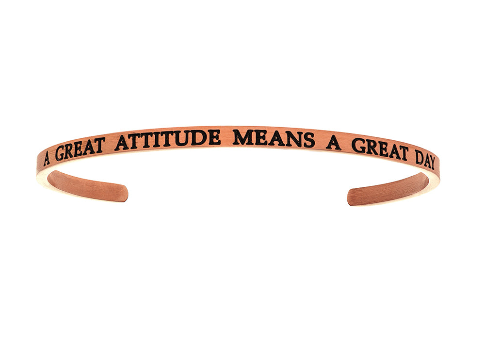 Intuitions Stainless Steel Pink Finish a Great Attitude Means A Great Day Cuff Bangle
