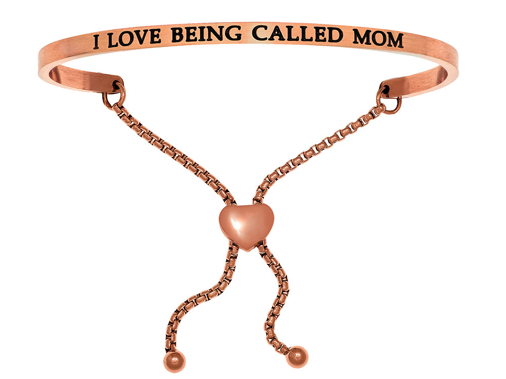 Intuitions Stainless Steel Pink Finish i Love Being Called Mom Adjustable Friendship Bracelet