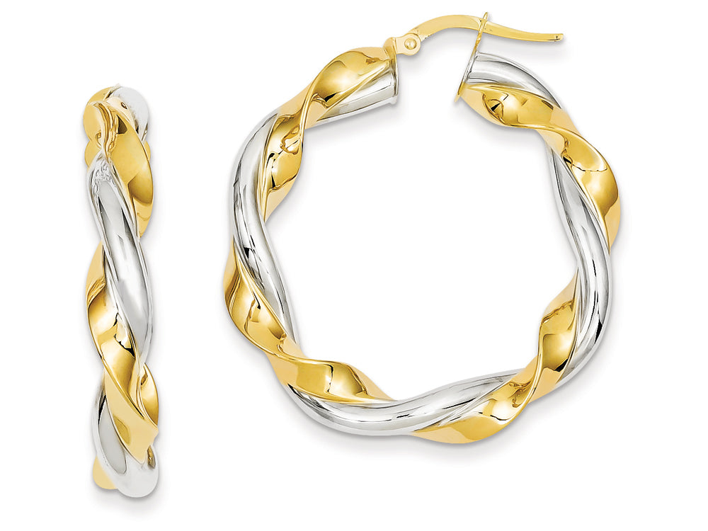 FJC Finejewelers 14k Yellow Gold and Rhodium Twisted Hoop Earrings