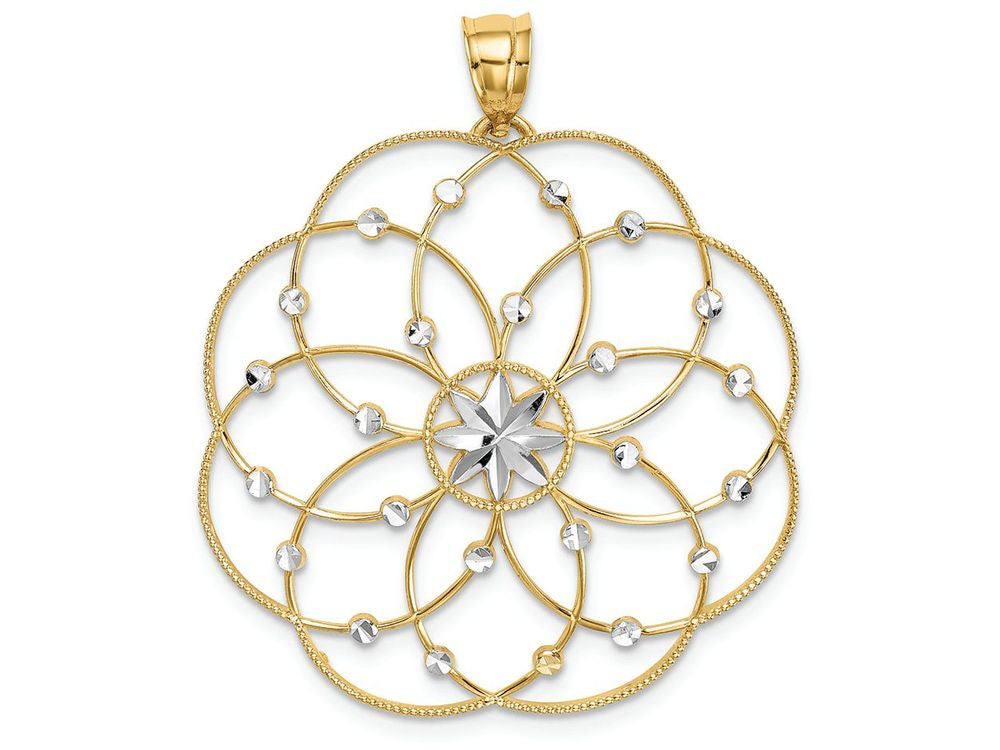FJC Finejewelers 14k Yellow Gold with Rhodium Bright Cut Spiral Circle Charm