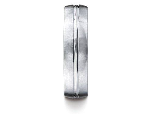 Benchmark® Platinum 6mm Comfort-fit Satin-finished With High Polished Center Cut Carved Design Wedding Band Ring