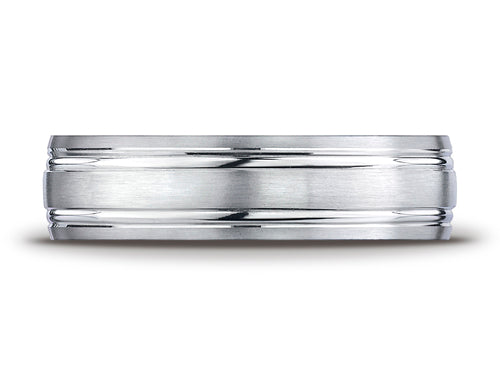 Benchmark® Platinum 6mm Comfort-fit Satin-finished With Parallel Grooves Carved Design Wedding Band Ring