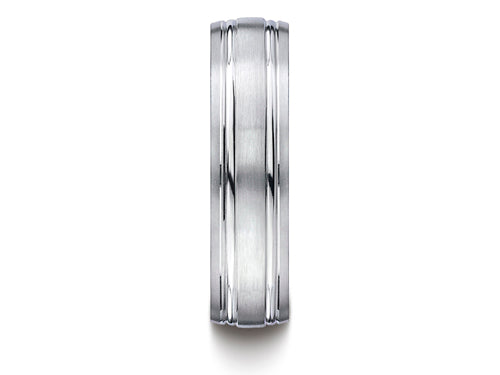 Benchmark® Platinum 6mm Comfort-fit Satin-finished With Parallel Grooves Carved Design Wedding Band Ring
