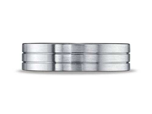 Benchmark® Platinum 6mm Comfort-fit Satin-finished With Parallel Center Cuts Carved Design Wedding Band Ring
