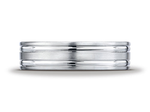 Benchmark® Platinum 6mm Comfort-fit Satin-finished With Parallel Grooves Carved Design Wedding Band Ring