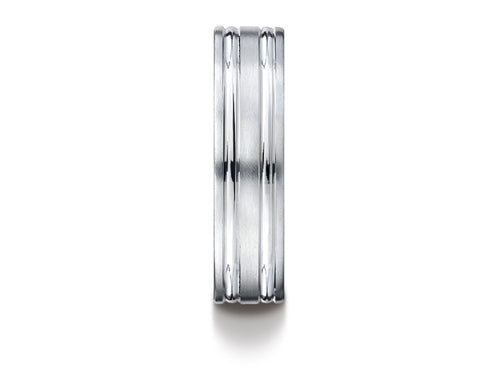 Benchmark® Platinum 6mm Comfort-fit Satin-finished With Parallel Grooves Carved Design Wedding Band Ring