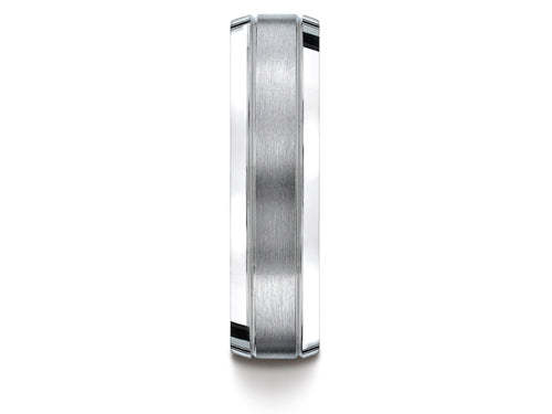 Benchmark® Platinum 6mm Comfort-fit Satin-finished High Polished Beveled Edge Carved Design Wedding Band Ring
