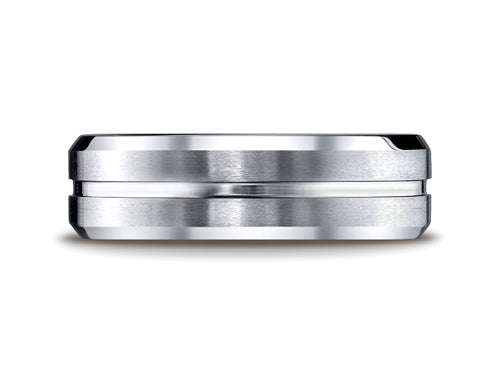 Benchmark® Platinum 6mm Comfort-fit Satin-finished With High Polished Cut Carved Design Wedding Band Ring