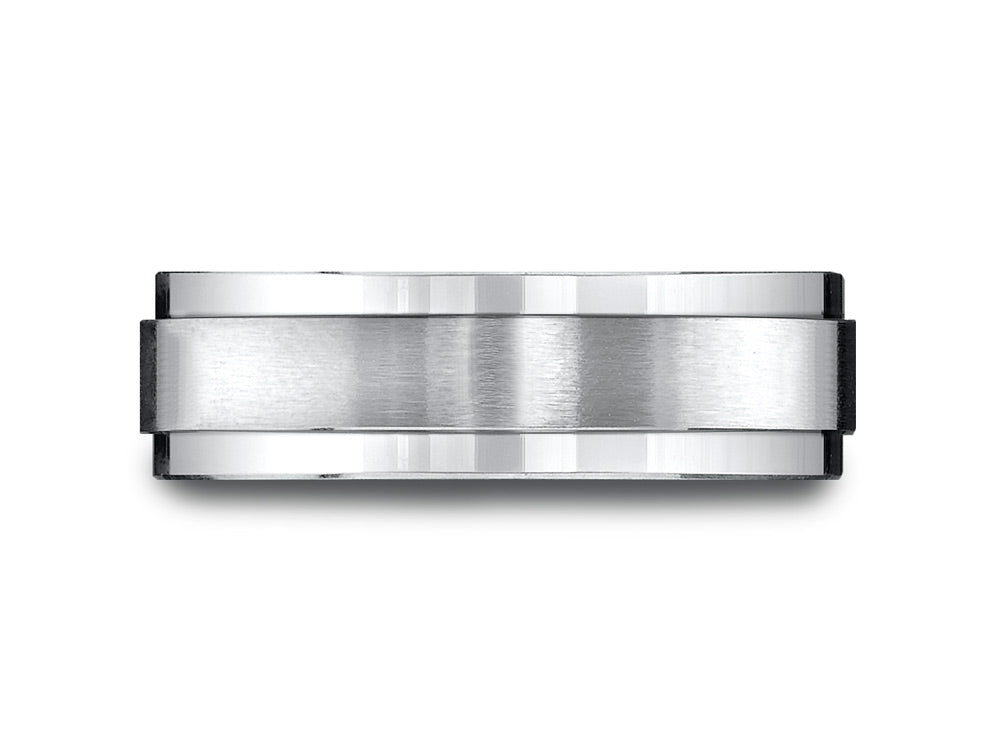 Benchmark® Platinum 7mm Comfort-fit Satin-finished With High Polished Drop Edge Carved Design Wedding Band Ring
