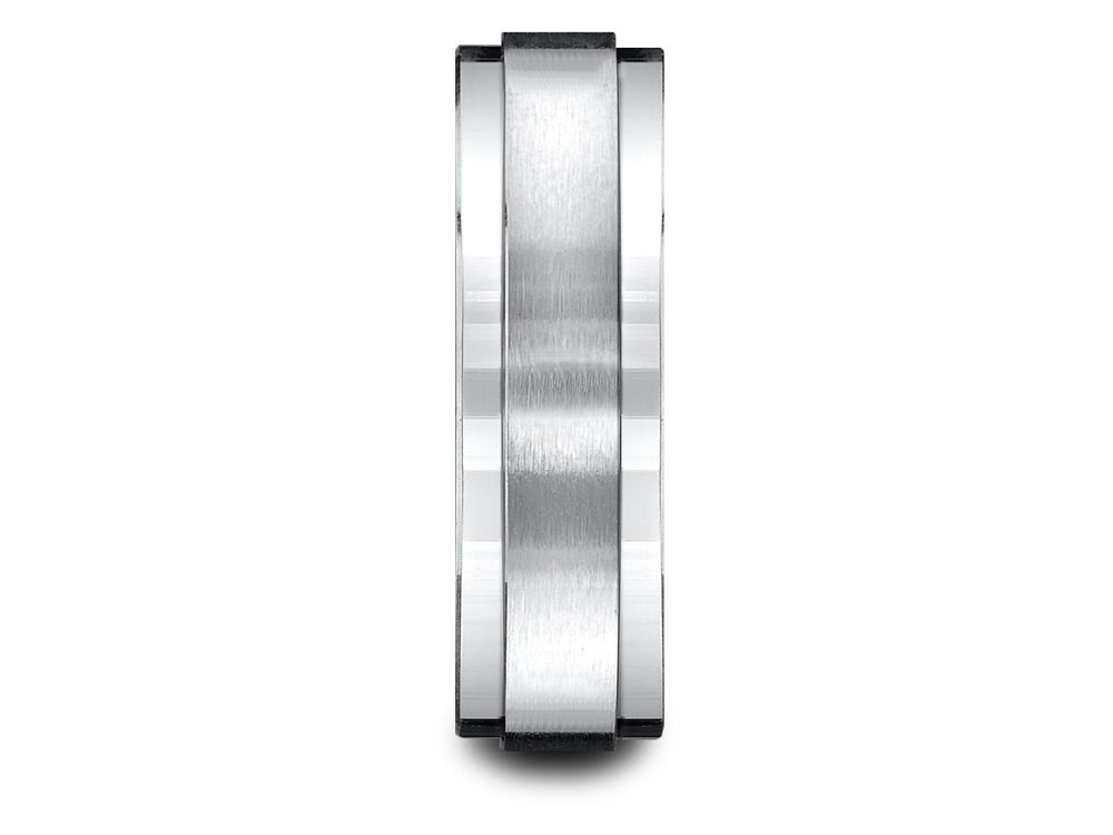 Benchmark® Platinum 7mm Comfort-fit Satin-finished With High Polished Drop Edge Carved Design Wedding Band Ring