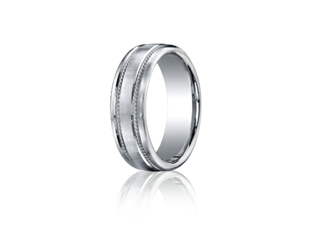 Benchmark® Platinum 7.5mm Comfort-fit Satin-finished Rope Carved Design Wedding Band Ring