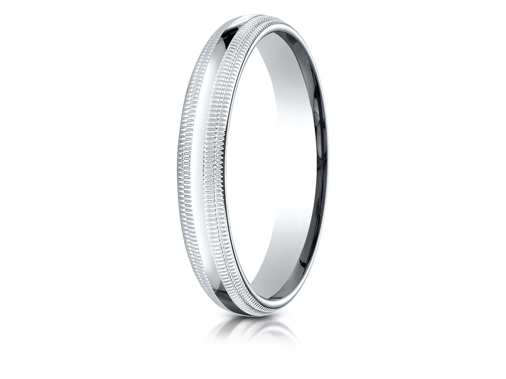 Benchmark® Platinum 4mm Slightly Domed Standard Comfort-fit Wedding Band / Ring With Double Milgrain