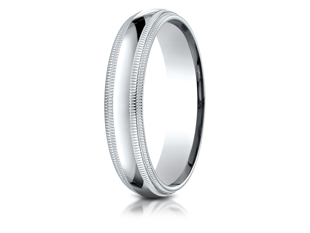 Benchmark® Platinum 5mm Slightly Domed Standard Comfort-fit Wedding Band / Ring With Double Milgrain