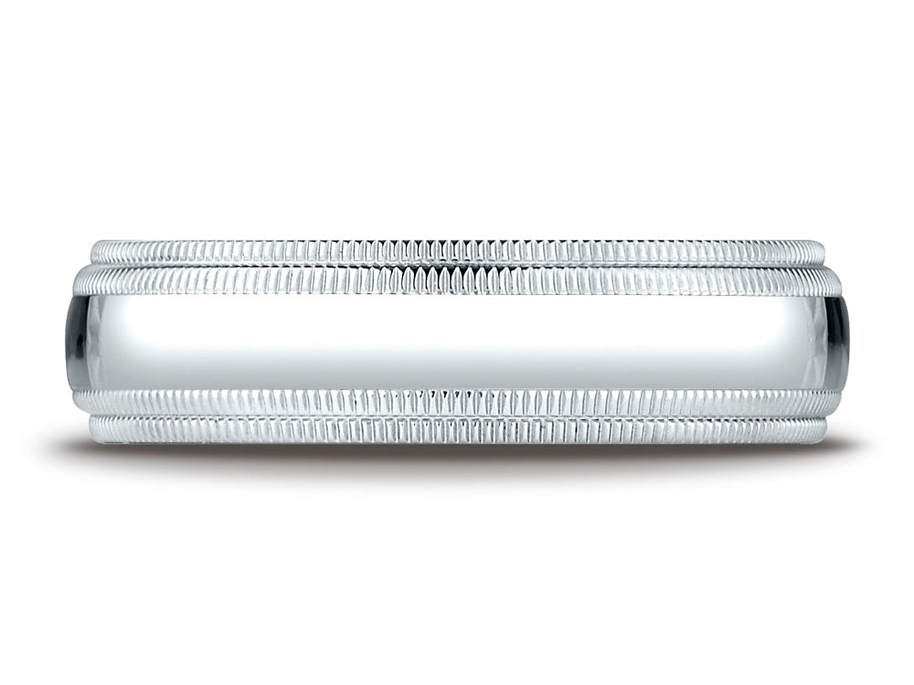 Benchmark® Platinum 6mm Slightly Domed Standard Comfort-fit Wedding Band / Ring With Double Milgrain