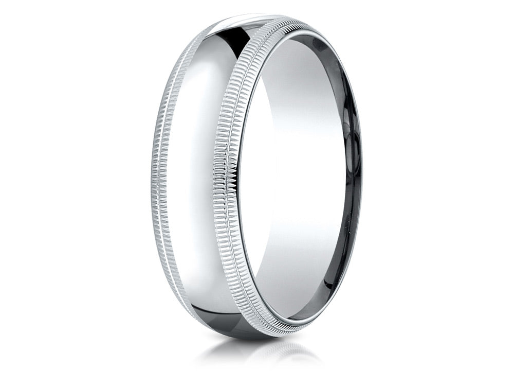 Benchmark® Platinum 7mm Slightly Domed Standard Comfort-fit Wedding Band / Ring With Double Milgrain