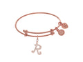 Brass With Pink Finish Charm Initial R On Pink Angelica Tween Bangle (Small)