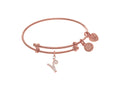 Brass With Pink Finish Charm Initial V On Pink Angelica Tween Bangle (Small)