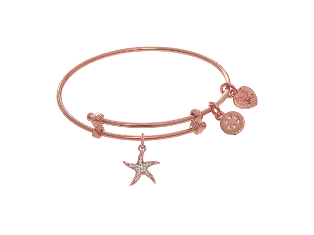 Brass With Pink Star Fish Charm On Pink Angelica Collection T Ween Bangle (Small)