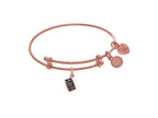 Brass With Pink Cell Phone Charm On Pink Angelica Collection Tween Bangle (Small)