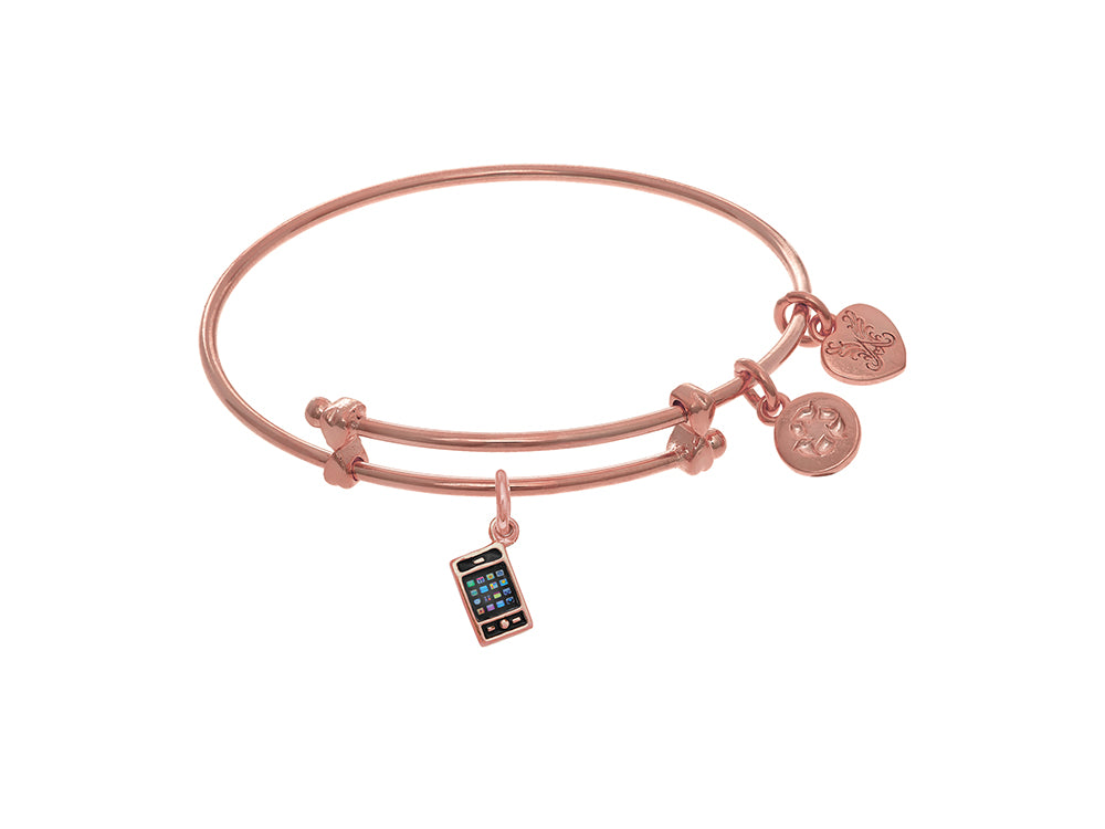 Brass With Pink Cell Phone Charm On Pink Angelica Collection Tween Bangle (Small)