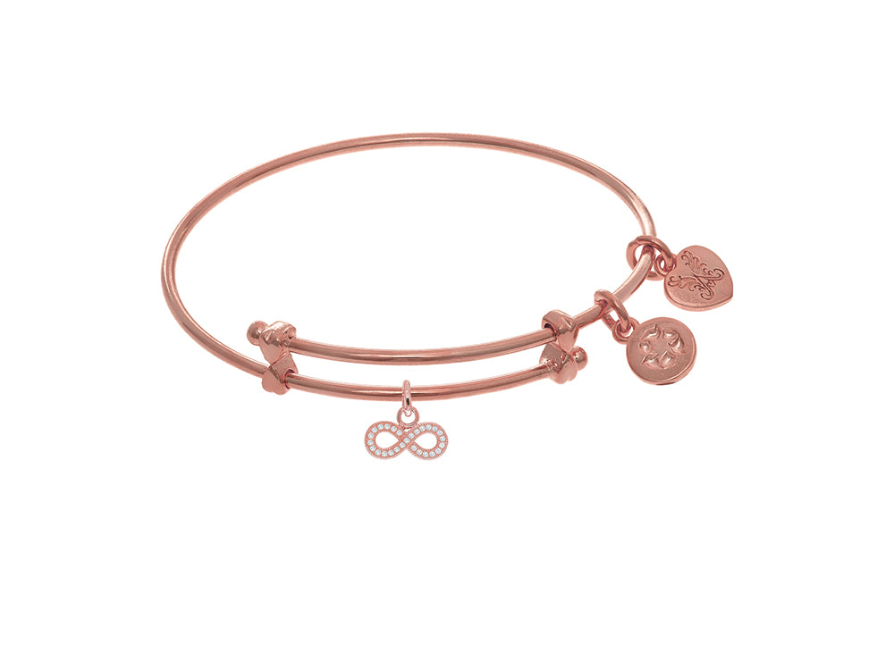 Brass With Pink Finish Infinity With Cubic Zircon Ia Charm On Pink Angelica Collection Tween Bangle (Small)