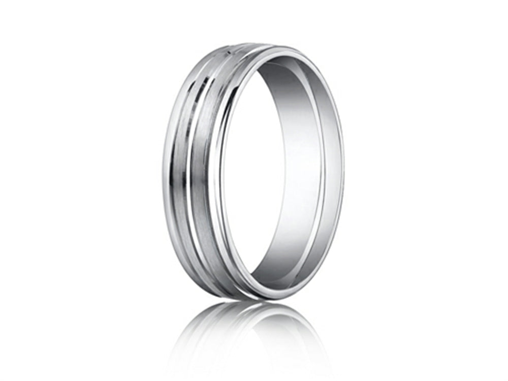 Benchmark® Platinum 6mm Comfort-fit Satin-finished Polished Center and Round Edge Design Wedding Band Ring