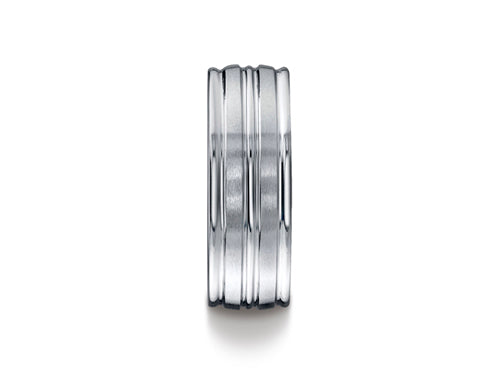 Benchmark® Platinum 8mm Comfort-fit Satin-finished Polished-Center Round Edge Wedding Band Ring