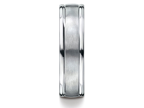 Benchmark® Platinum 6mm Comfort-fit Satin-finished High Polished Round Edge Carved Design Wedding Band Ring