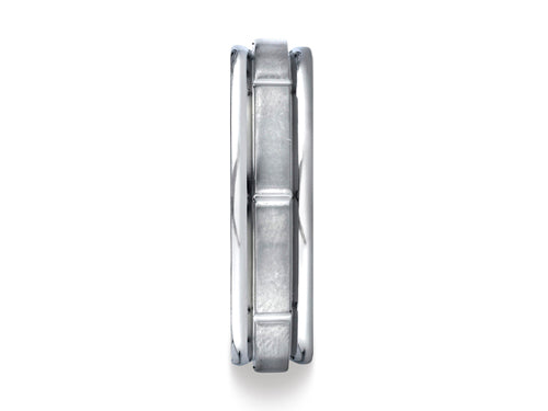 Benchmark® Platinum 6mm Comfort-fit Satin-finished Polished Center Cuts And Carved Design Wedding Band Ring