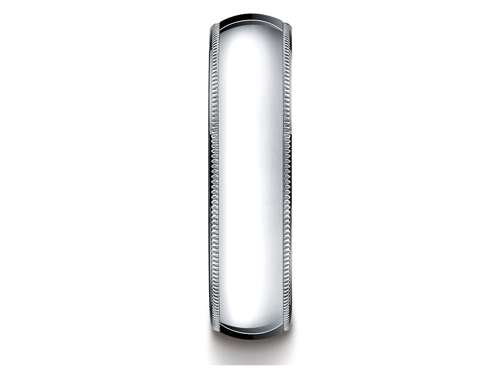 Benchmark® Platinum 6mm Slightly Domed Super Light Comfort-fit Wedding Band / Ring With Milgrain