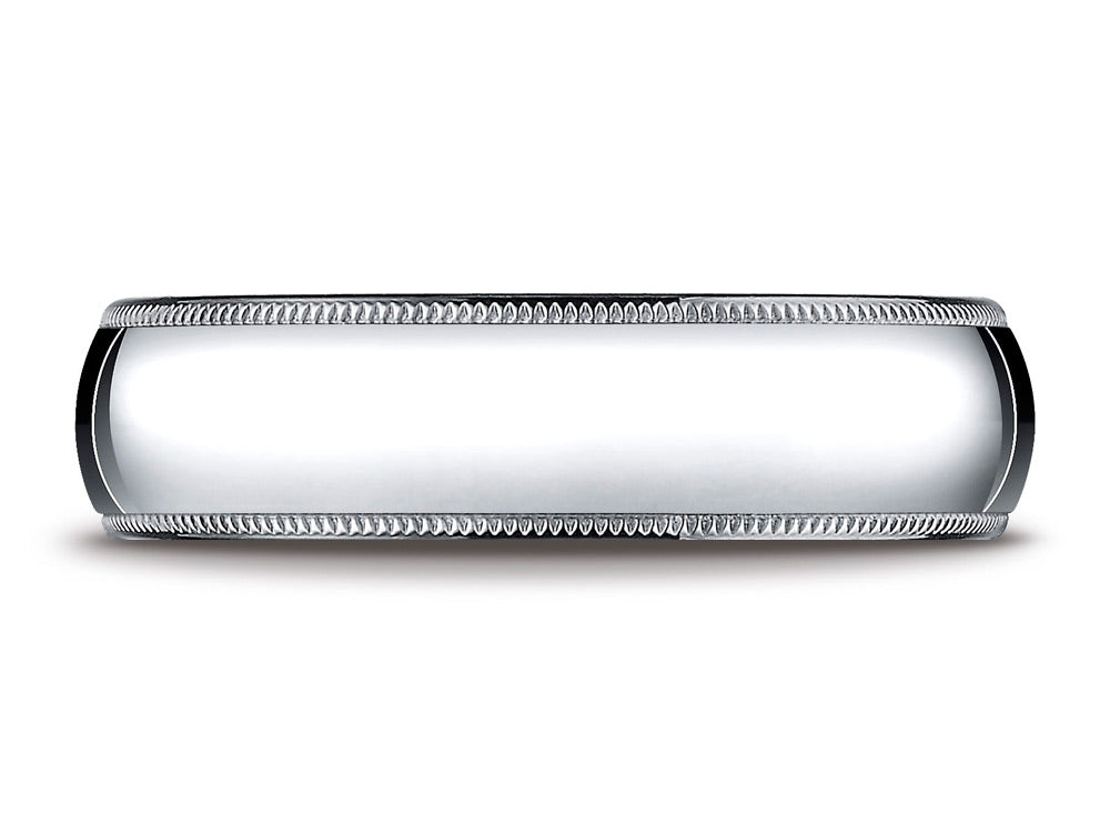 Benchmark® Platinum 6mm Slightly Domed Super Light Comfort-fit Wedding Band / Ring With Milgrain