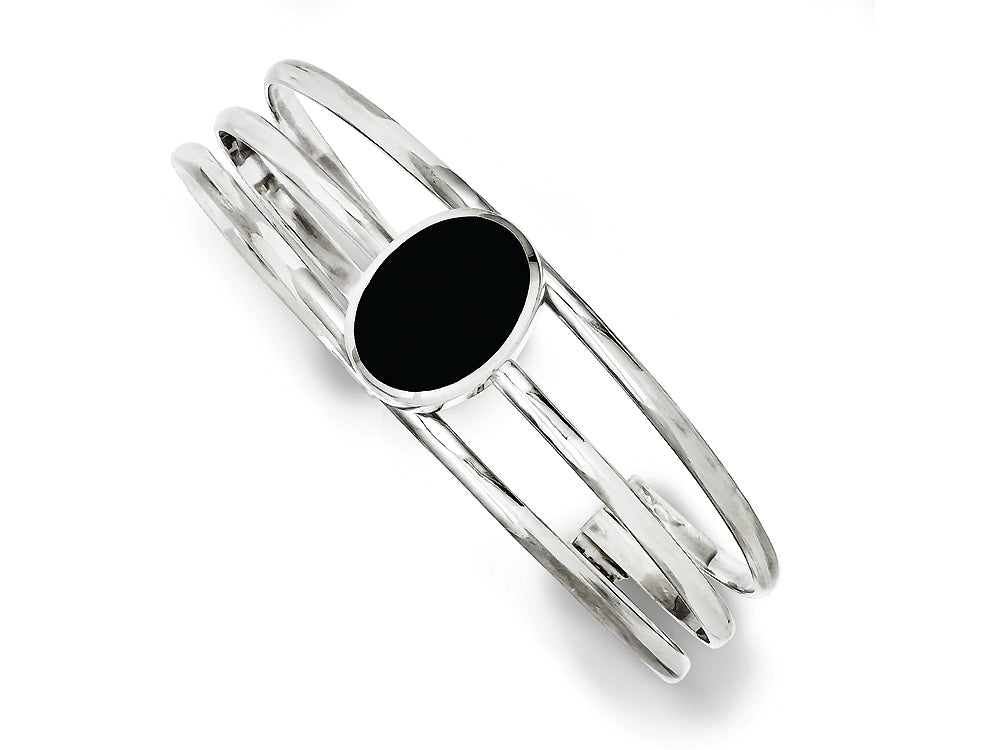 FJC Finejewelers Sterling Silver Onyx Three Strand Cuff Bangle Bracelet