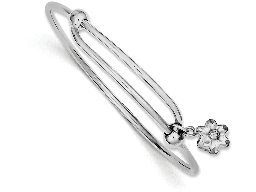 FJC Finejewelers Sterling Silver Rhodium Plated Polished Flower Baby Bangle