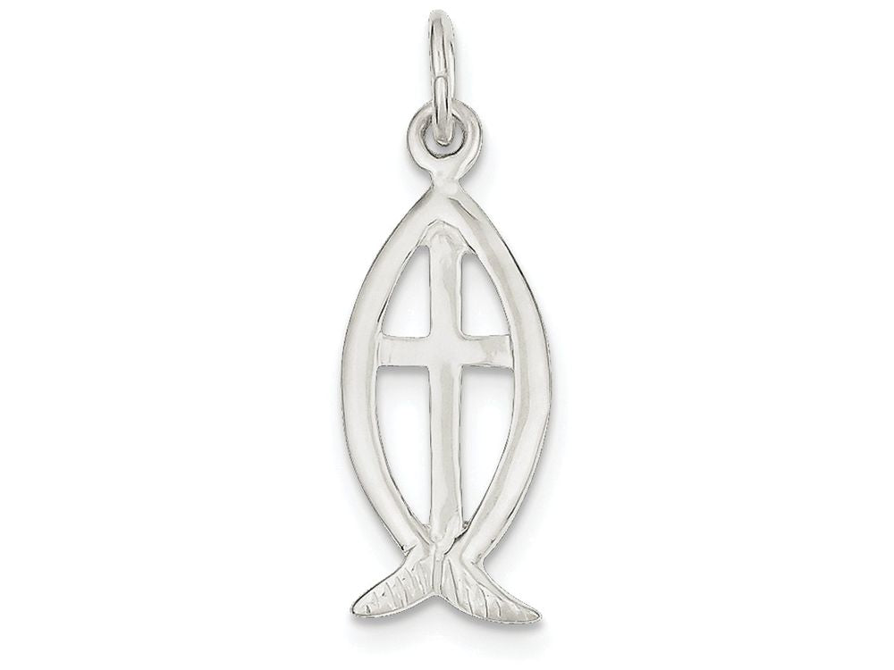FJC Finejewelers Sterling Silver Ichthus Fish Cross Charm