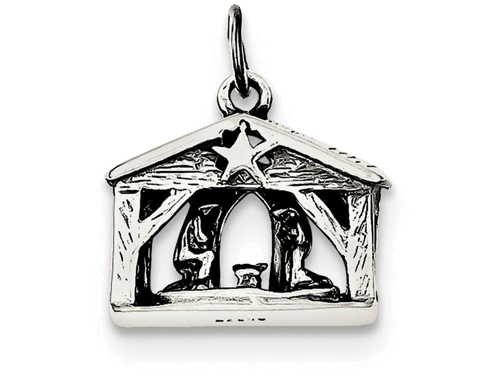 FJC Finejewelers Sterling Silver Antiqued Manger Charm