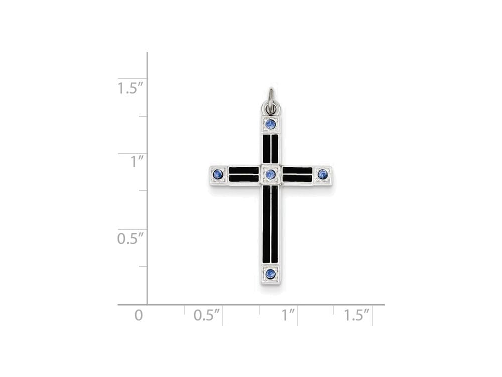 FJC Finejewelers Sterling Silver Enameled and Blue Cubic Zirconia Cross Pendant Necklace - Chain Included