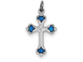 FJC Finejewelers Sterling Silver Blue Enameled Budded Cross Charm
