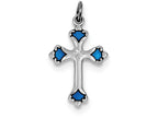 FJC Finejewelers Sterling Silver Blue Enameled Budded Cross Charm
