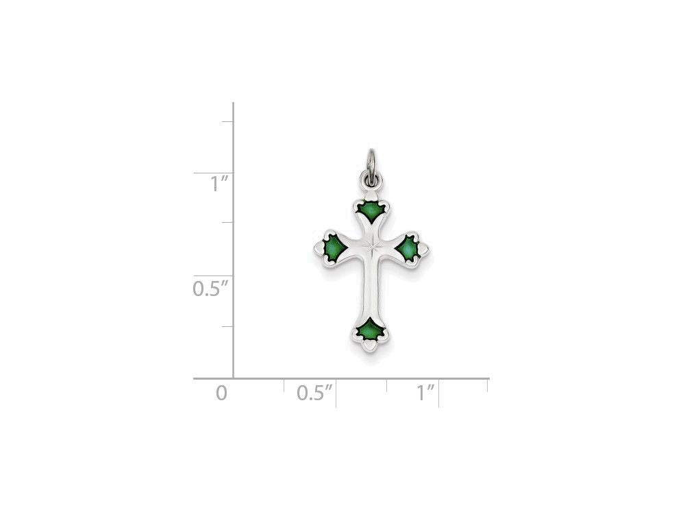 FJC Finejewelers Sterling Silver Green Enameled Budded Cross Charm