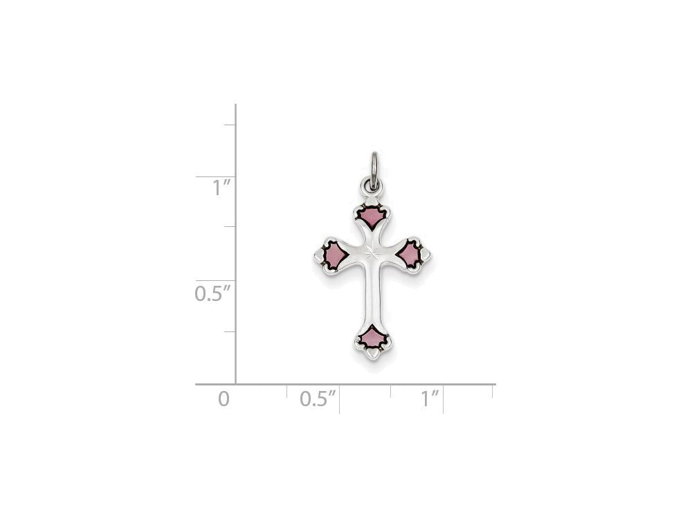 FJC Finejewelers Sterling Silver Pink Enameled Budded Cross Charm