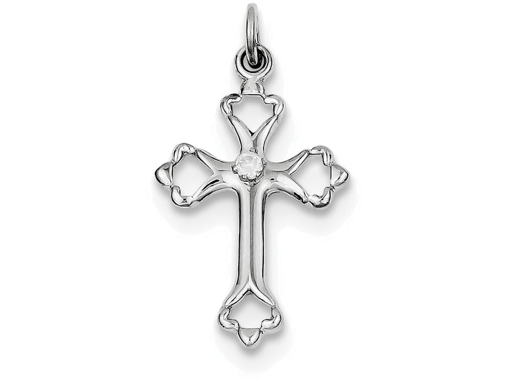 FJC Finejewelers Sterling Silver Budded Cross W/cz Charm