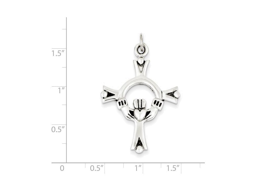 FJC Finejewelers Sterling Silver Antiqued Claddagh Cross Charm