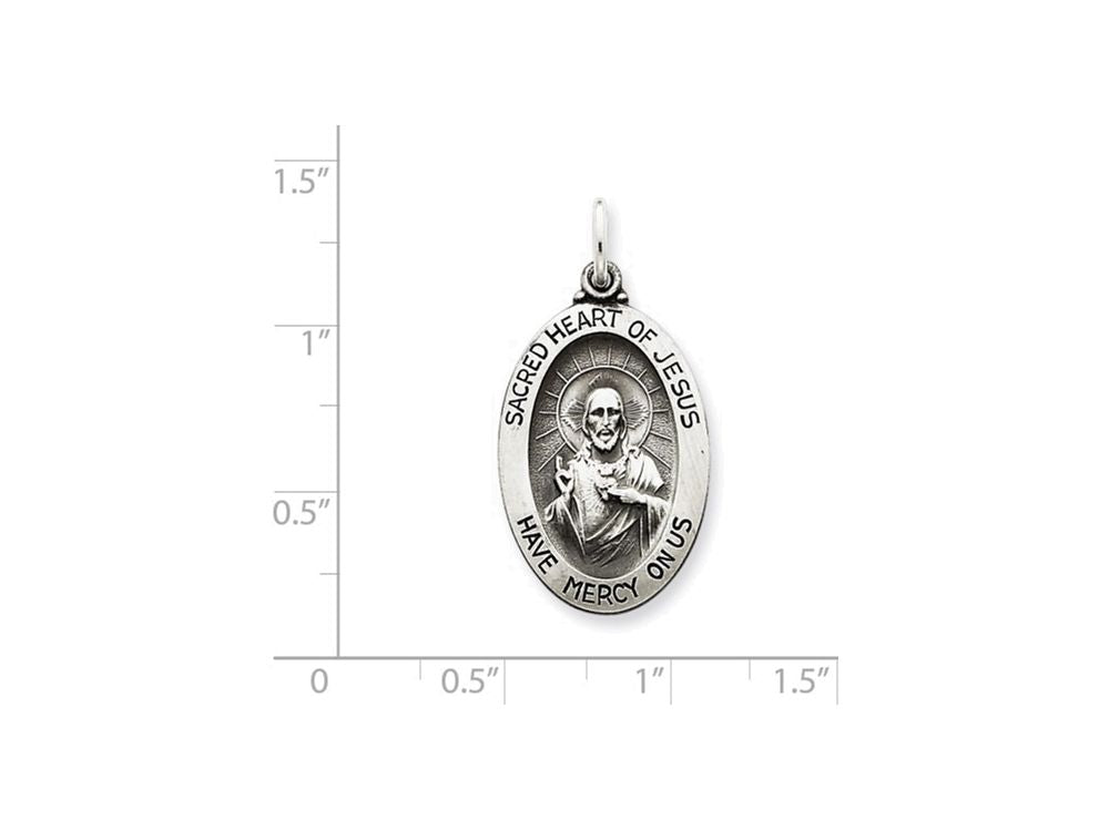 FJC Finejewelers Sterling Silver Antiqued Sacred Heart Of Jesus Medal Pendant Necklace - Chain Included