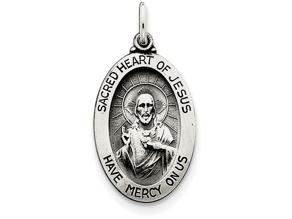 FJC Finejewelers Sterling Silver Antiqued Sacred Heart Of Jesus Medal Pendant Necklace - Chain Included